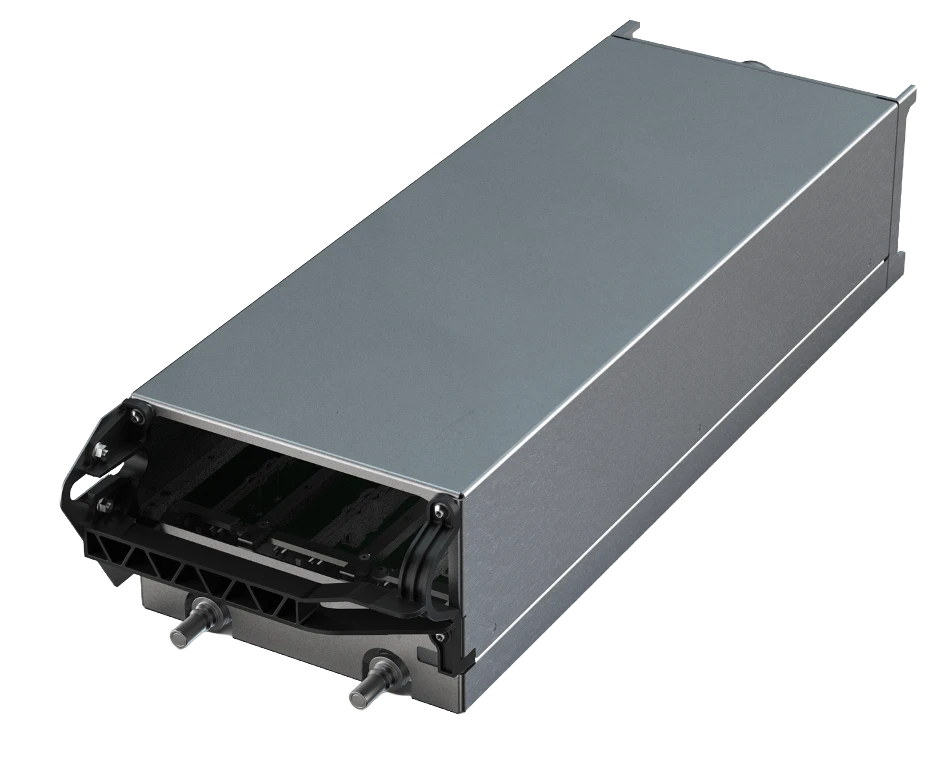 50 kW liquid-cooled AC:DC power module with quick-release coolant connectors