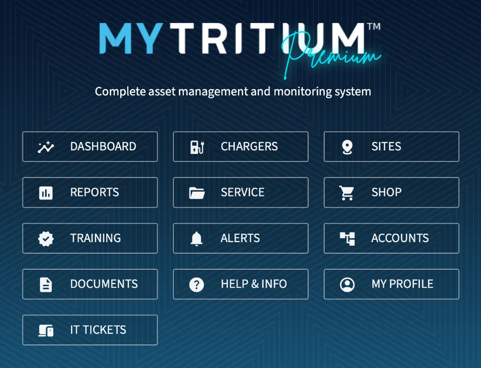 MyTritium Premium: complete asset management and monitoring system module menu
